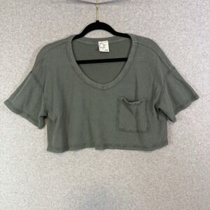 Aerie offline waffle knit shirt womens XS green cropped t shirt short sleeve